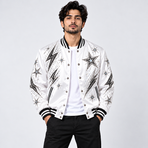 Chaqueta Bomber Moderna para Hombre con Pedrería, Chaqueta de Alta Calidad con Cristales y Diseño de Estrellas Único para un Estilo Casual Urbano - Product Image 1