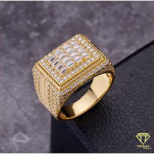 Premium Lab Grown Diamond 925 Silver Rectangular Baguette <b>Ring</b> Gold Tone <b>Iced</b> Jewelry For Wholesale Buyers - Product Image 2