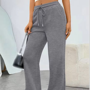 Pantalones Jogger Acampanados de Cintura Alta para Mujer con Cordón Ajustable, Tejido de Forro Polar, Lavado Desgastado, Transpirables y Ecológicos, Estilo Casual - Product Image 1