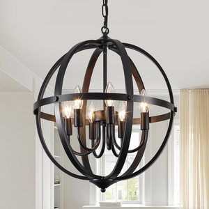 Modern Orb Chandelier Black Metal <b>Globe</b> Hanging Pendant <b>Light</b> Contemporary Sphere Ceiling Lamp Industrial Farmhouse Chandelier - Product Image 4