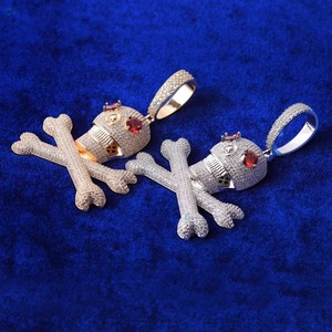 Pendentif Hip Hop Tête de Mort et Os Croisés en Argent 925, Micro-Pavé Moissanite, Yeux Rouges, Breloques Thème Homme, Pendentif Visage Horreur, Chaîne Tennis - Product Image 5