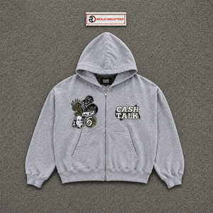 Sudadera con Capucha y Cierre de Cremallera para Hombre, Color Gris, con Diseño Estampado Frontal, Corte Regular, Estilo Casual, Moda Urbana, Cómoda, de Alta Calidad - Product Image 5
