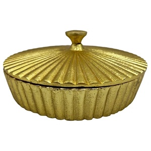 Custom Textured Gold Metal Box with <b>Lid</b> Handcrafted Sunburst Design Jewelry Organizer for Boutique Retail or Kitchen Accessories - Product Image 1