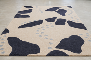 Alfombra Abstracta DECORDEC Color Marfil Carbón, 100% Lana de Nueva Zelanda, Diseño Orgánico con Forma de Guijarro, Detalles de Puntos Grises Suaves, Antideslizante, Moderna - Product Image 2