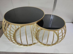 Metal With Marble Coffee <b>Table</b> Set of Two Nesting <b>Tables</b>: <b>Round</b> Wooden Top with Marble Finish for Living Room and Office-<b>White</b> G - Product Image 3