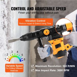 Trapano a percussione rotativo SDS Max da 1 9/16 pollici, 13 Amp, con cavo, per impieghi gravosi, con controllo delle vibrazioni e attacco SDS Plus - Product Image 3