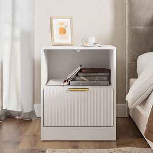 <b>Smart</b> MDF <b>Bedside</b> <b>Table</b> Set with Hollow Design Two Color Options Luxury Gold Handles Integrated Drawer Shelf - Product Image 3