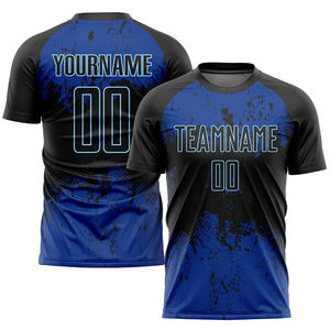 Conjunto de Camiseta y Pantalones Cortos de Fútbol para Hombre, Azul y Negro, Cuello Redondo, Manga Corta, Absorbe la Humedad, Ajuste Atlético, para Todas las Temporadas, Estampado Sublimado - Product Image 5
