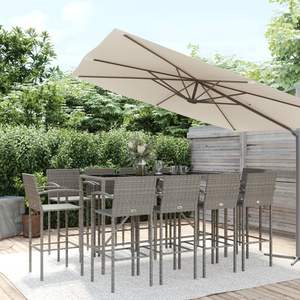 Grand ensemble de bar de jardin en rotin PE gris avec repose-pieds, mobilier de bar d'extérieur durable - Product Image 1