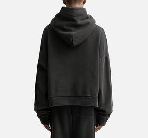 Sweat à capuche noir délavé personnalisé pour homme, coupe ample et oversize, épaules tombantes, poche kangourou, style vintage décontracté - Product Image 4