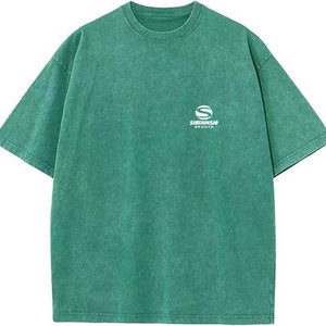 T-shirt vert oversize en tissu peigné pour homme, délavé à l'acide, style vintage, épaules tombantes, streetwear unisexe, imprimé personnalisé, coupe ample - Product Image 1