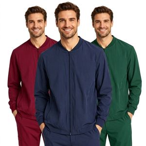Men's <b>Navy</b> <b>Blue</b> Zip-Up Scrub <b>Jacket</b> Hospital Uniform Polyester Woven Workwear for Clinic Use - Product Image 4