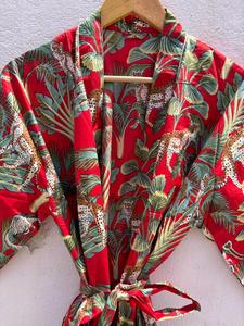 Bata de Baño Kimono de Algodón Floral para Mujer, Hecha a Mano con Estampado de Bloques, Estilo Boho, para Verano, Spa y Descanso, Regalo - Product Image 4