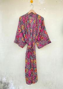 Kimono Sari de seda reciclada Vestido Largo de seda Kimono de seda bohemio - Product Image 5