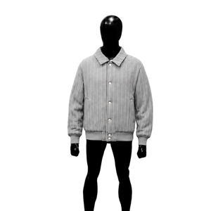 Chaqueta Varsity de Lana Gris Personalizada con Rayas Finas para Hombre, Chaqueta Bomber con Puños Acanalados y Botones, Ropa de Calle de Invierno, Venta al por Mayor, Casual - Product Image 1
