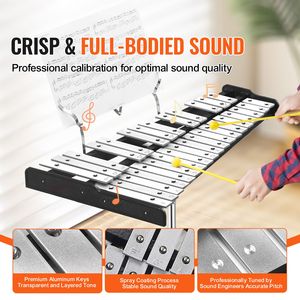 Kit professionnel de xylophone Glockenspiel à 32 notes, ensemble d'instruments de percussion pour enfants, baguettes, mallettes, support de musique réglable - Product Image 2