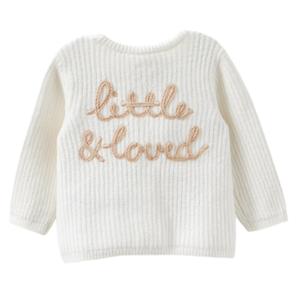 Cardigan en tricot neutre pour bébé avec inscription « Little Loved », en coton doux, à manches longues, boutonné devant, pour nouveau-né, nourrisson et tout-petit - Product Image 2