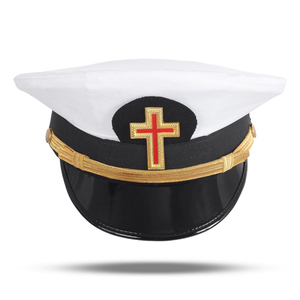 Gorra de Comandante de los Caballeros Templarios, Color Rojo, Cruz Católica Dorada, Correa para la Barbilla Personalizada, Blanca, 100% Lana, Impermeable, para Playa, Pesca y Deportes - Product Image 1