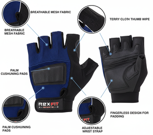 Guantes de Gimnasio Rexfit de Seda, Medios Dedos, Negros, Transpirables, Antideslizantes, con Correa Ajustable para la Muñeca, para Levantamiento de Pesas, Unisex - Product Image 5