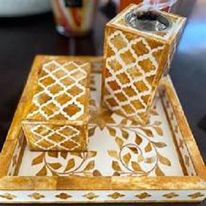 Trendy Grey Color Tray with Mother of Pearl Inlay Bone Inlay Oud Bakhoor <b>Incense</b> Burner Mabkhara Storage <b>Box</b> Set Custom Size - Product Image 2