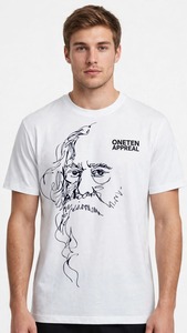 ONETEN APPAREL T-shirt blanc à manches courtes pour homme, col rond, imprimé avec des lignes abstraites de visage - Product Image 6