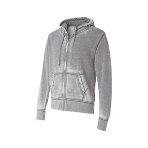 Men's Acid Wash <b>Zip</b> <b>Up</b> <b>Hoodie</b> Vintage <b>Grey</b> Sweatshirt Casual Long Sleeve Pullover - Product Image 5