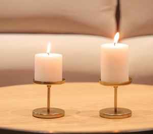 Support de bougie moderne en métal doré fait main, durable, minimaliste, de luxe, pour bougies chauffe-plat et pilier, centre de table décoratif pour la maison - Product Image 1