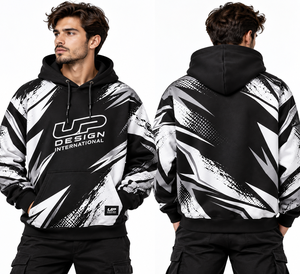 Sweat-shirt à capuche épais personnalisé noir et blanc avec motif graphique, style streetwear, imprimé sur toute la surface, unisexe, vêtement décontracté tendance, OEM Co - Product Image 3