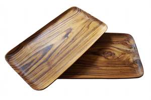 Juego de 2 bandejas rectangulares de madera de teca natural / Bandeja de desayuno de madera hecha a mano / Plato de sushi minimalista - Product Image 4