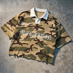 <b>Striped</b> Rugby Camouflage <b>Polo</b> <b>Shirt</b> Men Short Sleeve Breathable Woven Casual Style Front Print - Product Image 6