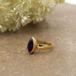 SHYAM JEWELRS Natural Daily Boho Marquise Purple Amethyst Gemstone <b>Ring</b> 14K Gold Plated Brass Handmade Dainty Boho Hippie Unisex - Product Image 3