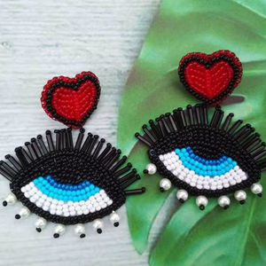 Pendientes de Aro de Lujo Hechos a Mano con Bordado y Cuentas, de Moda para Bodas y Fiestas, Ligeros, Colgantes, Pieza Atrevida y Distintiva - Product Image 2