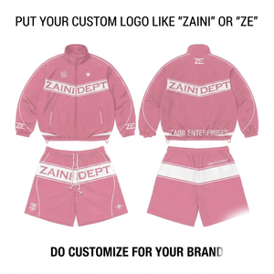 Ensemble court coupe-vent en polyester tricoté premium ZAINI ZI-174 210 GSM pour homme, séchage rapide, rose et blanc, logo personnalisé OEM - Product Image 1