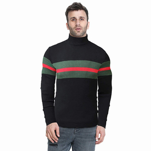 Pull à col roulé en tricot pour homme, design rayé, vêtement d'automne, coupe classique, manches longues, pull rayé noir, vert, rouge - Product Image 6