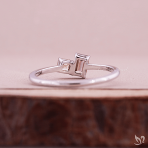 Champagne Lab Grown Diamond Toi et Moi <b>Ring</b> Asscher and Emerald Cut <b>Two</b> <b>Stone</b> Engagement <b>Ring</b> Architectural Design Ready to Ship - Product Image 2