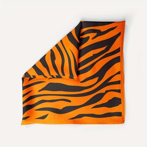 Custom Logo Printed Luxury Square Silk Satin Head Scarf Bandana with Geometric Animal Argyle <b>Leaf</b> Patterns Multi Functional - Product Image 1