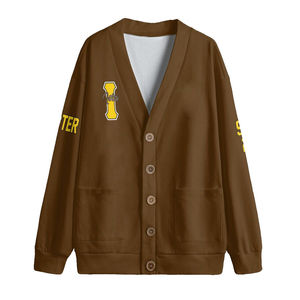 Brown Knitted <b>Cardigan</b> <b>Men's</b> Full Sleeve Button Front Autumn Sweater Letter Print Regular Fit Single Breasted Style - Product Image 1