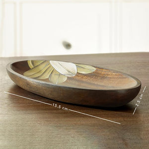 Bol ovale en bois de manguier de qualité supérieure avec imprimé floral en émail-Bol de service en bois artisanal pour la cuisine et les repas - Product Image 2