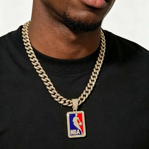 Nouveau Collier Pendentif Logo NBA (Ligue Nationale de <span class=keywords><strong>Basketball</strong></span> des États-Unis) pour Homme et Femme, Chaîne Cubaine en Alliage, Bijoux Hip Hop, Vente en Gros - Product Image 1
