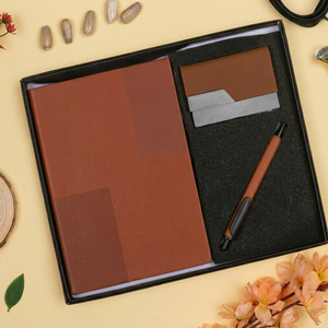 Aurelux Brown PU Leather Case Bound Premium <b>A5</b> Multicolor Diary Notebook Executive Office <b>Planner</b> Custom Logo Corporate Gift - Product Image 1