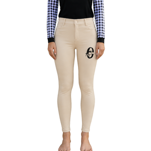 Pantalon d'équitation beige pour femme, taille haute, extensible, avec grip aux genoux, pour entraînement, compétition, sport et usage décontracté - Product Image 1