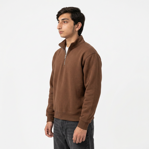 Sweat-shirt personnalisé pour homme avec fermeture éclair quart de tour, en mélange de coton et polaire brossée, coupe classique, col montant, vêtement de sport décontracté - Product Image 5
