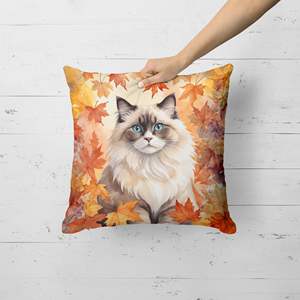 Ragdoll Cat in Fall Leaves Oreiller décoratif 18H x 18W Lavable en machine pour l'intérieur et l'extérieur pour canapé, lit ou patio - Product Image 2
