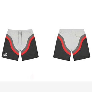 Shorts coupe-vent pour femme en micro-polyester premium 120 GSM, noir et blanc avec empiècements latéraux, impression par sublimation, logo personnalisé. - Product Image 6