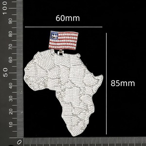 Collar con Colgante de Mapa de África y Bandera de EE. UU. con Moissanita y Diamantes de Laboratorio, Estilo Bling de Rapper Hip Hop - Product Image 4