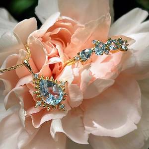 จี้รูปหยดน้ำทรงมรกตประดับอะความารีนแบบวินเทจ พร้อมสร้อยคอเงินแท้ 925 ชุบทอง 14K ได้รับการรับรองจาก IGI  หินประจำเดือนมีนาคม - Product Image 3