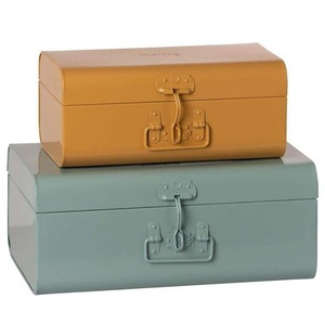 White Metal <b>Storage</b> <b>Trunk</b> Set Rectangular Hinged Lid Stackable Design With Handles Minimalist Style for Sundries - Product Image 4