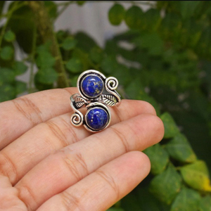 Bague en lapis-lazuli, argent sterling 925, design feuille, pour filles et femmes - Product Image 3