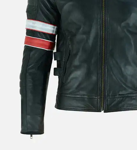 Premium Mens Genuine Leather Motorcycle <b>Jacket</b> Retro Cafe Racer Biker Real Leather Coat Slim Fit Striped <b>Racing</b> <b>Jacket</b> Men - Product Image 3