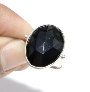 Bague en onyx noir naturel, argent sterling 925 massif, faite à la main, ovale, style bohème, bague statement, bijoux en gros, cadeau - Product Image 6